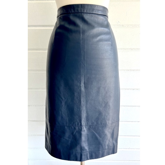 TIBI Soft Genuine Leather Pencil Skirt in Navy Blue - 2 - Picture 2 of 12